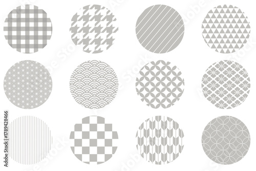 日本の伝統文様のイラストセット　和柄　Japanese traditional pattern