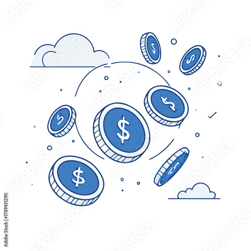 Conceptual illustration of money raining down, symbolizing financial success and wealth accumulation
