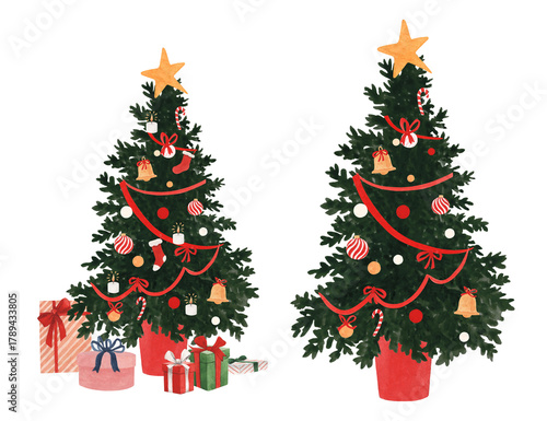 크리스마스 트리 수채화 일러스트