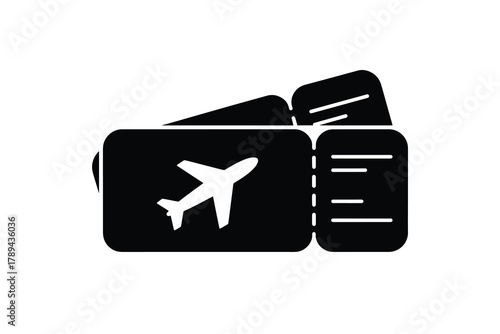 Black airplane ticket silhouette icons