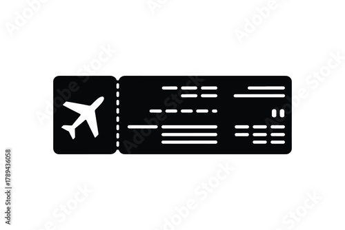 Black airline ticket icon isolated