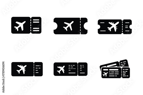 Airplane ticket icon set vector travel boarding pass symbol collection