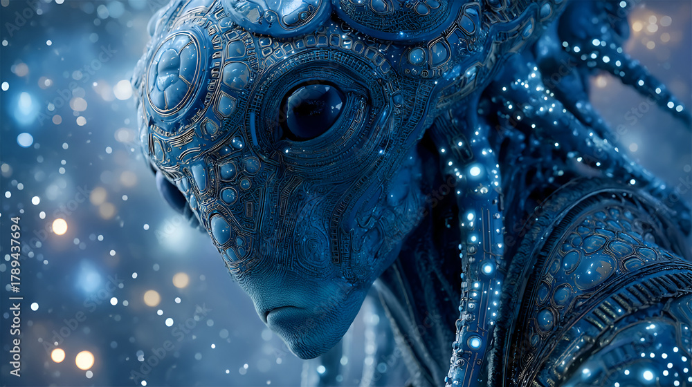 Obraz premium Looking Down Alien Creature Detailed Blue Design