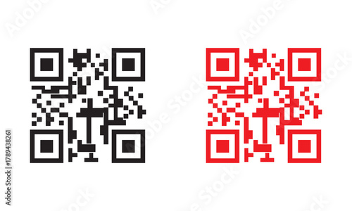 Black and red QR codes side by side. mobile digital icon with barcode qr code info. Symbolizing digital technology, data sharing, and modern scanning design.