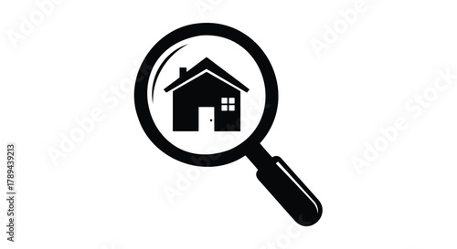 Vector illustration of magnifying glass over a house icon
