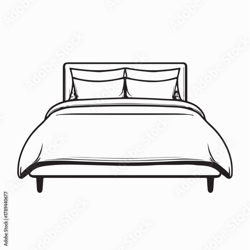 Wood Bed with Blanket and Pillows Vector Icon on white background