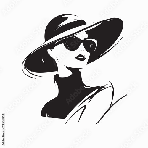Elegant Woman Model with Vintage Hat Vector Logo Design