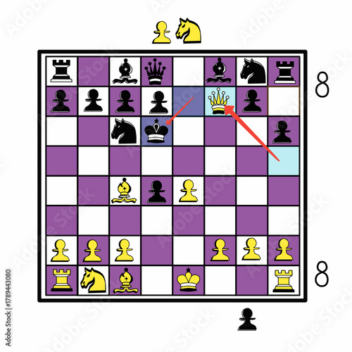chess vector image of queen in check on the eighth move
