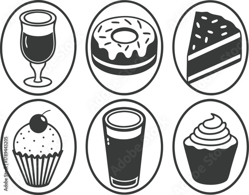 Sweet treats and refreshing drinks icon set for modern designs