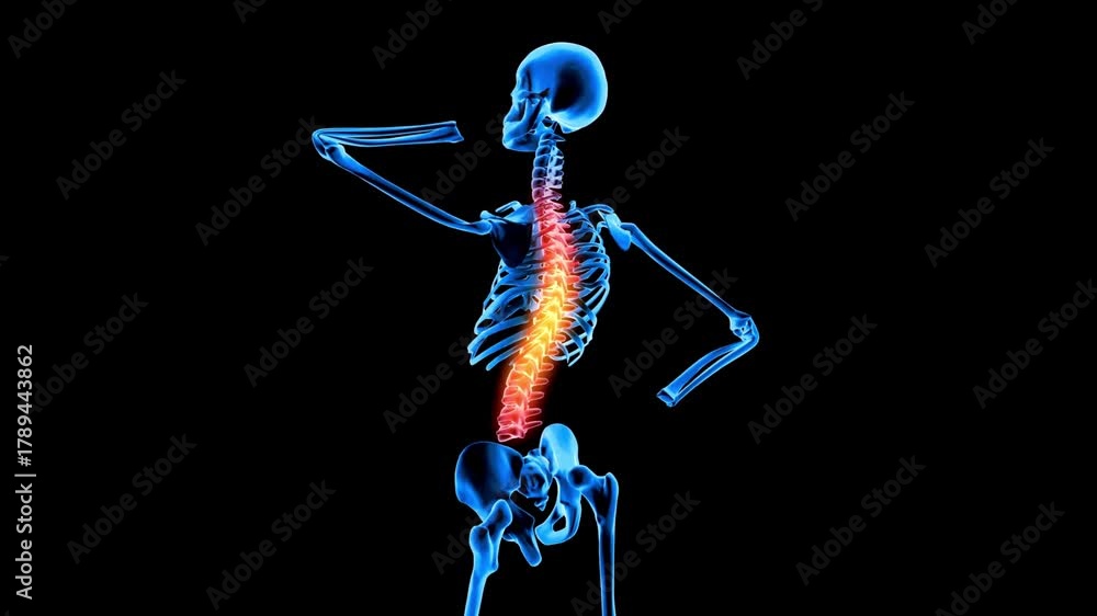 man experiencing back pain 3D medical animation 4K anatomy concept ...