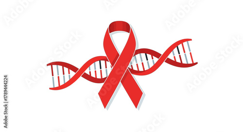 AIDS Awareness Red Ribbon Symbol with DNA Helix.