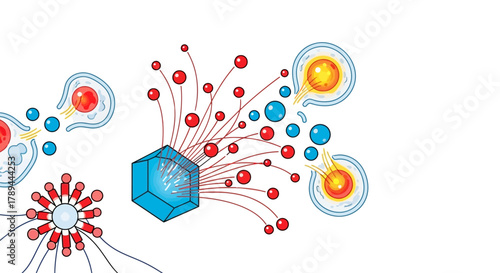 Abstract illustration of data flow and cellular interaction in a technological or biological system.