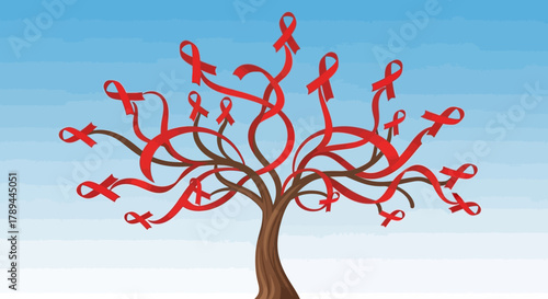Red Ribbon Tree Symbolizing AIDS Awareness and Support.