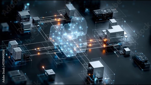 Transformation  Architecture. Cloud Infrastructure Automation. Digital representation of cloud infrastructure and data management.