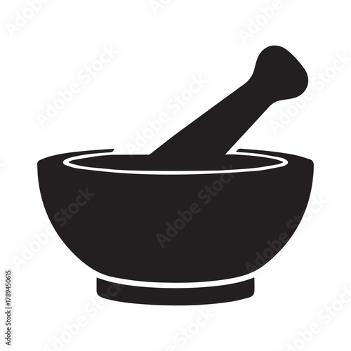 Mortar and pestle icon silhouette vector illustration design on white background