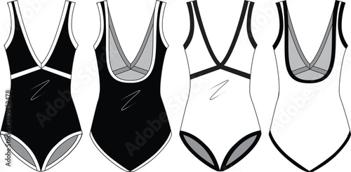 Bodysuit fashion flat technical drawing template. swimsuit technical fashion Illustration
