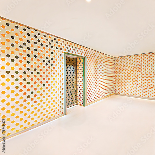 Цветной интерьер с горошком, современный дизайн, минималистичный стиль, яркие цвета, место для текста