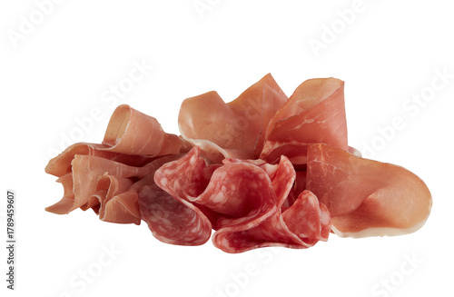 Bacon, smoked salami cut out isolated transparent background