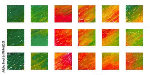 美しい赤と緑のクリスマスカラーの絵の具で描かれたテクスチャ素材　コラージュ、背景用のベクターイラストセット