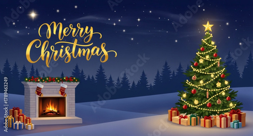 christmas tree and fireplace