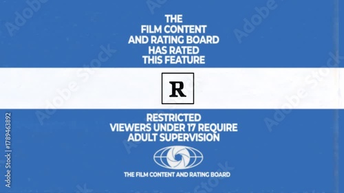 A fake film leader for a movie preview saying that the following feature has been rated for restricted audiences only.	