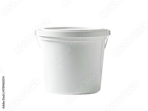 Plain white bucket with tight-fitting lid, isolated on a black backdrop