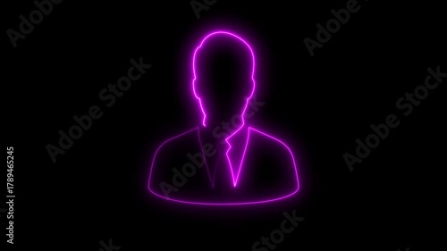 neon man icon animated on a black background in blue color. glowing neon Business man avatar profile. Glowing neon person or people sign animation. man symbol icon.4k video