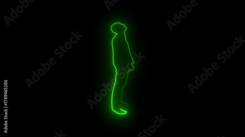 neon man icon animated on a black background in blue color. glowing neon Business man avatar profile. Glowing neon person or people sign animation. man symbol icon.4k video