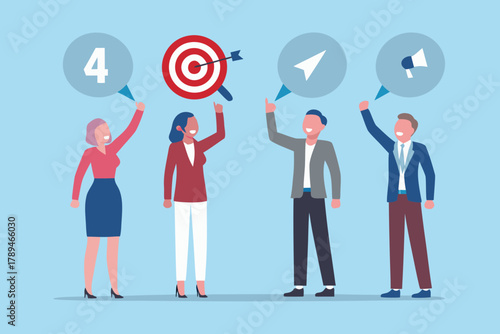 Diverse team celebrating achievements with symbols of goals communication and progress in business