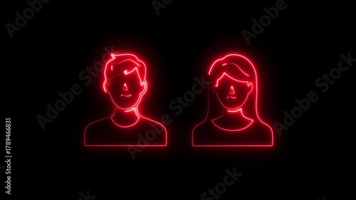 glowing Neon line group people icon. Team Work Icons concept. Glowing neon female and male icons animation man icon man symbol.4k video