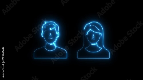 glowing Neon line group people icon. Team Work Icons concept. Glowing neon female and male icons animation man icon man symbol.4k video