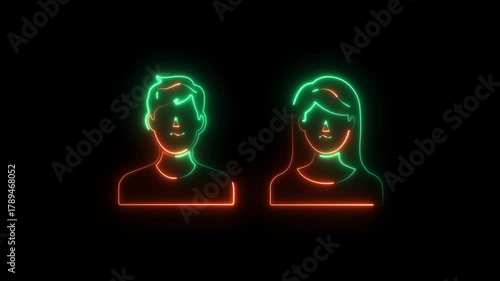 glowing Neon line group people icon. Team Work Icons concept. Glowing neon female and male icons animation man icon man symbol.4k video