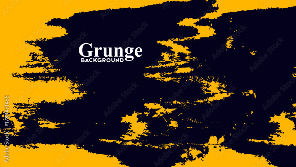 Obraz premium Abstract grunge background with dark blue brush strokes on a vibrant yellow textured surface