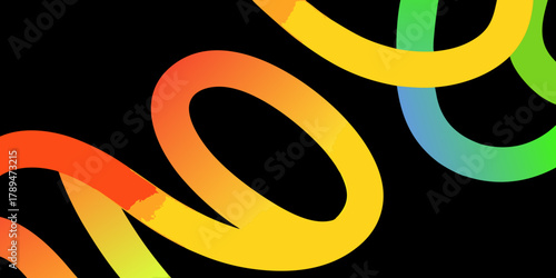 Abstract colorful gradient ribbons flowing smoothly on a dark black background