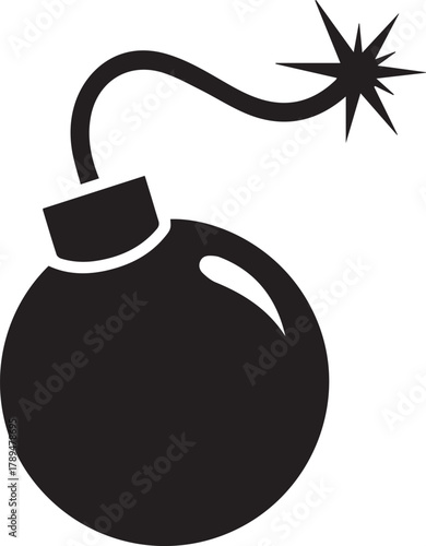 Black round bomb icon with lit fuse ready to explode warning symbol vector