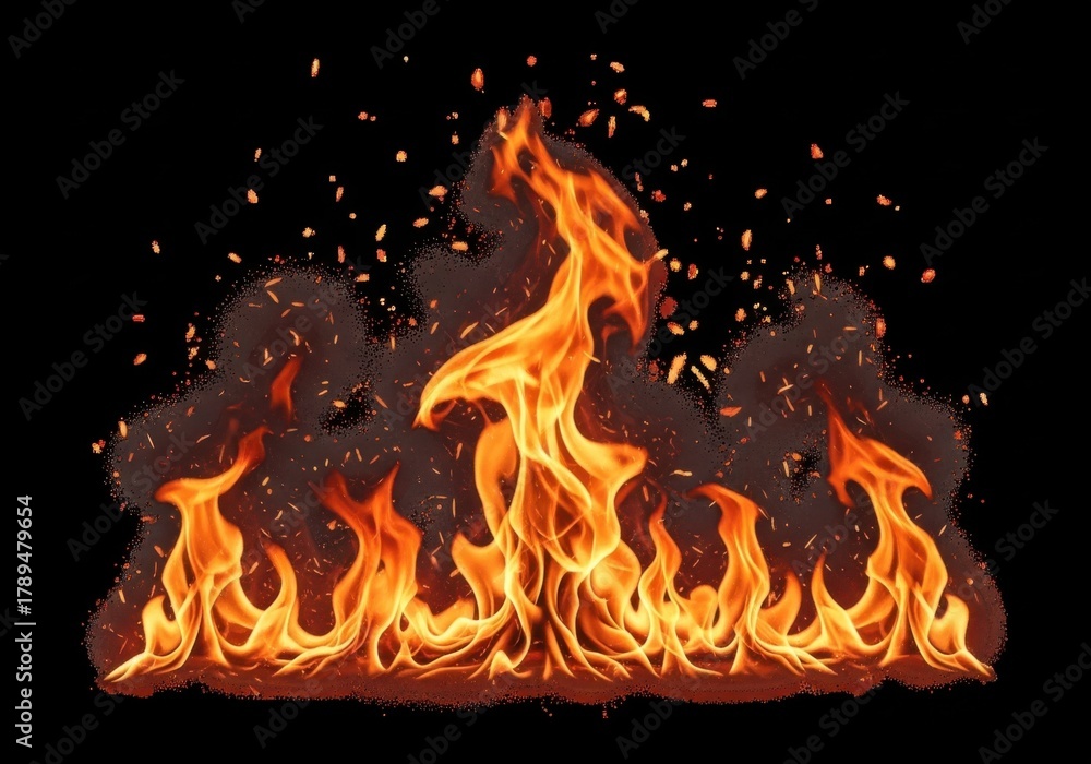 Fototapeta premium Fiery blaze with dynamic flames, glowing embers, and smoke