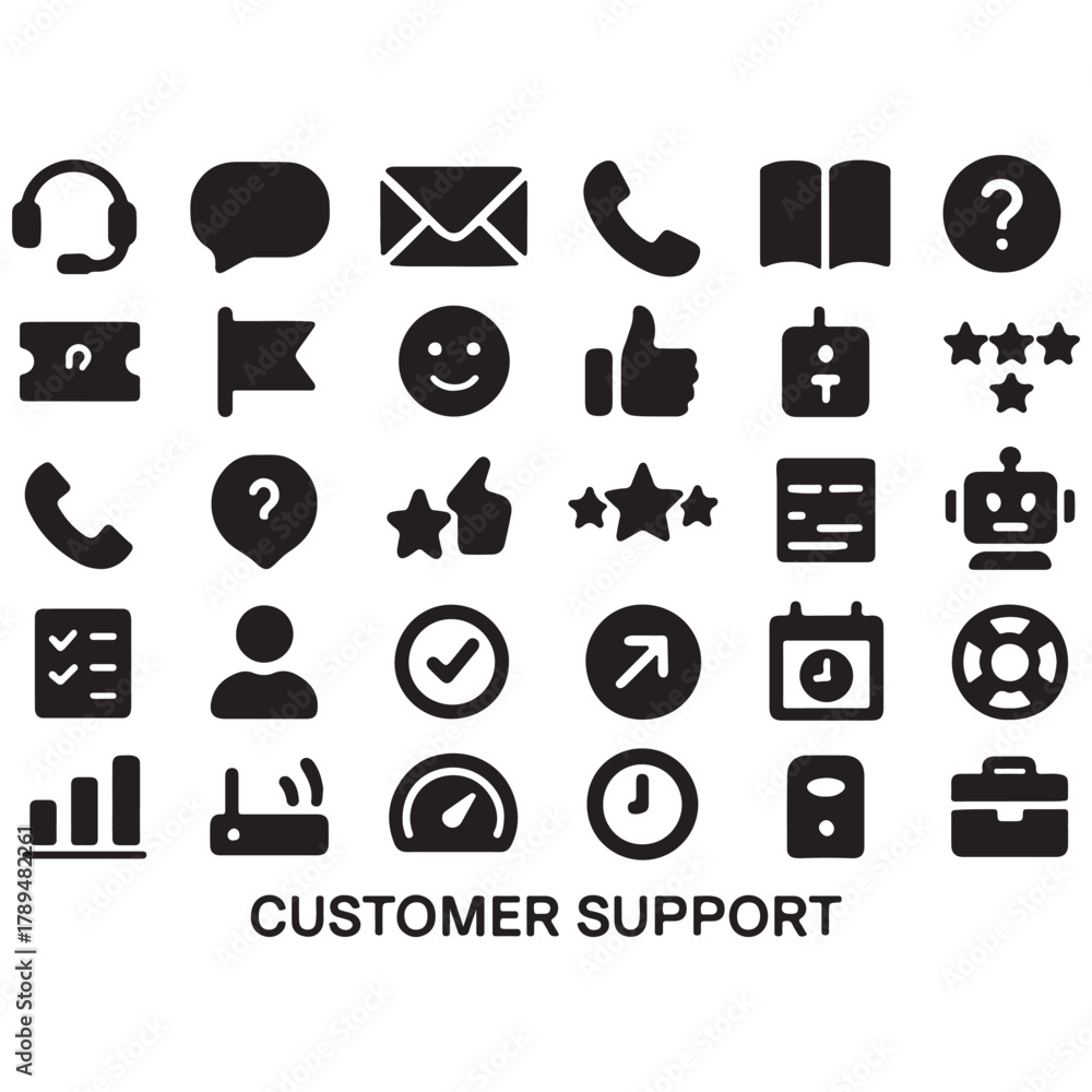 Fototapeta premium Customer Support Icon Set for Web Design and Digital Communication Needs Black and White
