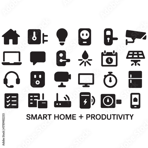 Smart Home and Productivity Icon Set Vector Illustration for Modern Living and Efficiency Technology Concept