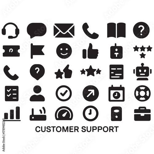 Customer Support Icon Set for Web Design and Digital Communication Needs Black and White