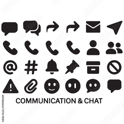 Communication and Chat Icon Set Vector Illustration Featuring Messaging Email and Telephone Symbols