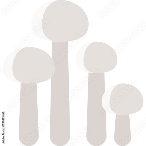 Four Simple White Mushrooms With Varying Stem Heights In A Group On A Transparent Background