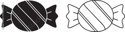 Sweet Wrapped Candy Icon Glyph and Outline Vector Set for Dessert Menu or Treat Symbol