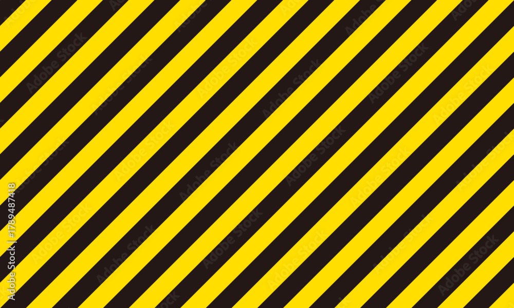 Naklejka premium 黄色と黒の斜めストライプのシームレスパターン 危険サイン等に使う警告模様の背景画像 ベクターイラスト
