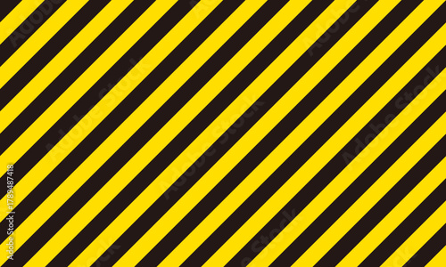 黄色と黒の斜めストライプのシームレスパターン　危険サイン等に使う警告模様の背景画像　ベクターイラスト