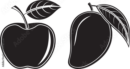 Apple and Mango Fruit Icon Silhouette Set