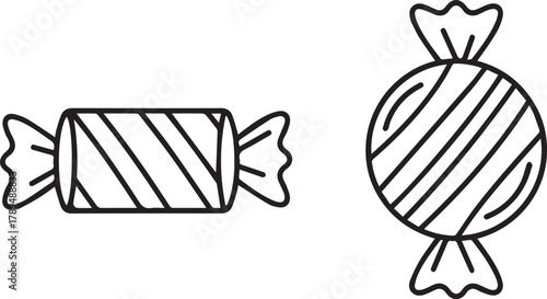 Simple wrapped candy icons vector line art isolated on white background for food design