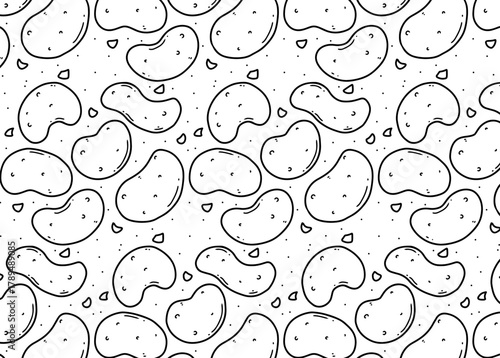 A repeating pattern of hand-drawn potatoes, illustrating a simple, monochrome design on a white background.