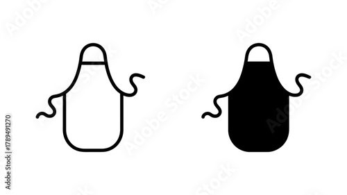 Apron icon set featuring both outline and solid filled versions, perfect for representing kitchen wear, cooking, baking, chef, and domestic tasks