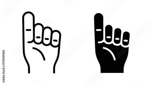 Hand pointing index finger up symbol, outline and solid icon for counting one, first, attention, direction, or voting concept vector art