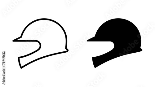 Helmet icon vector design set showcasing protective headgear, safety equipment symbol for sports, motorcycle, racing, and construction, isolated for graphic use